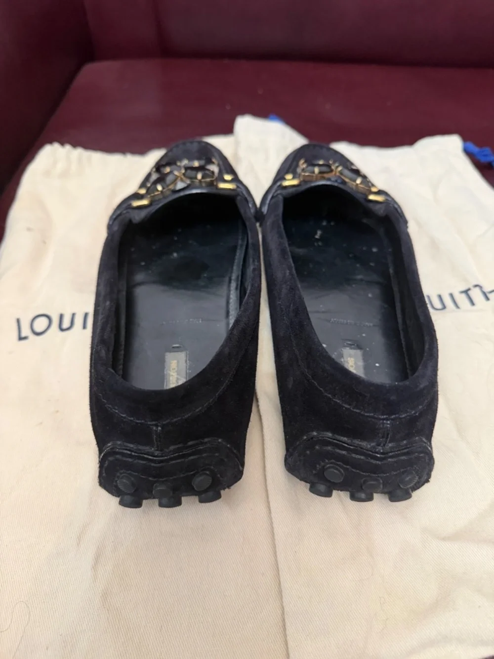 LV black suede ballerina flat